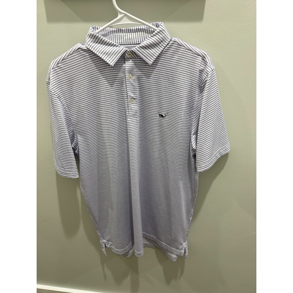 Vineyard Vines Mens On-The-Go Sankaty Polo Shirt Purple White Striped Medium